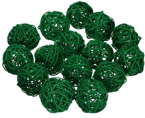 sourcing map 15 Pcs Wicker Rattan Balls, 2inch Wood Decorative Balls Vase Fillers for Centerpiece Bowl Orbs Fillers Tree Wedding Home Decor, Dark Green