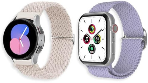 QOWUXHZ 2 Pezzi Cinturino In Nylon Da 20Mm Con Chiusura Magnetica Regolabile Per Uomini E Donne Cinturino Di Ricambio Elastico A Vestibilità Comoda Per Smartwatch E Orologi (Beige E Viola)