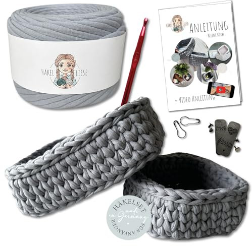 Häkelset für Anfänger - kleiner Korb, Häkelset Anfänger, Textilgarn zum Häkeln, Crochet Set, Körbe Häkeln, Geschenk Teenager, Häkel Set, häkeln lernen HÄKEL LIESE
