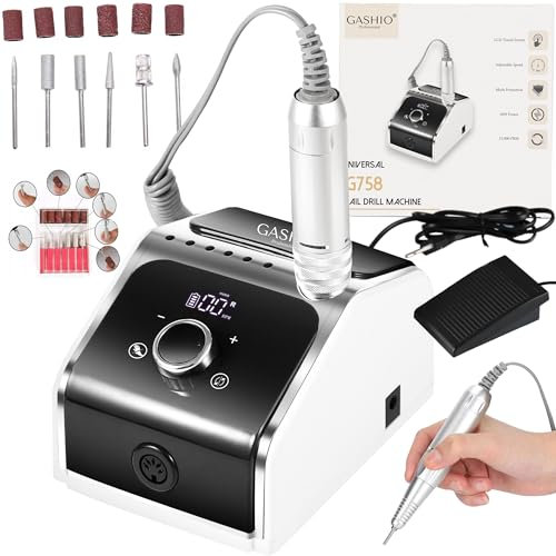 GASHIO® Nagelfräser für Gelnägel | Nail Drill 50W | Elektrische Nagelfeile | Maniküre Pediküre Set Elektrisch | Nagelfräser mit Kabel | Nagelfräser mit fußpedal | Nagelmaschine für nägel | 35,000u/MIN