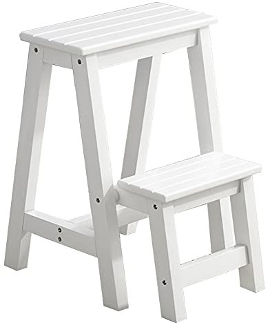 OZBMA Escabeau Pliable en Bois, escabeaux de Cuisine, poignées de Transport Pratiques, Plus sûres et Plus Vertes/Couleur Bois (Blanc)