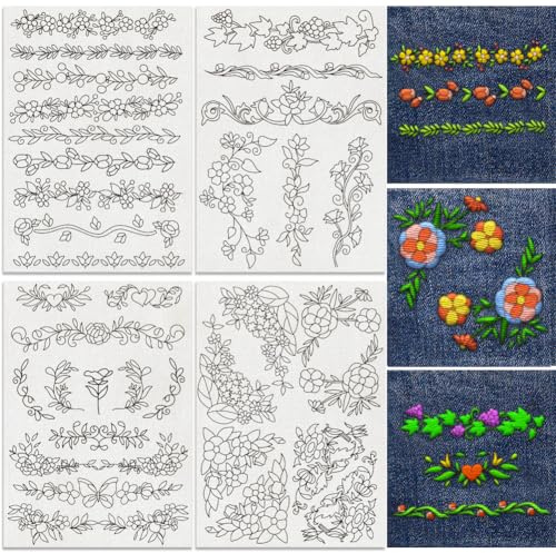 DOODLREAM 35Pcs Pflanzenreben Spitzenbesatz 4 Blätter Wasserlösliche Stickmuster Stabilisatoren Stick Und Stitch Stickerei Aufkleber Handnähen DIY Pflanzenstickpapiere