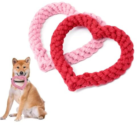 OUDQFCJ 2 pezzi giocattoli da masticare per cani resistenti, pulizia dei denti del cane, a forma di cuore, regalo per cuccioli di cani di piccola e media taglia