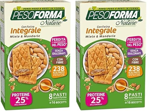 Pesoforma 16 Biscotti, Miele e Mandorle, con Farina integrale, per Rimettersi in Forma con Gusto, solo 238 Calorie, 8 Pasti Sostitutivi (Confezione da 2)