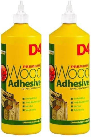 Everbuild D4 Premium Wood Adhesive | Industrial Grade Wood Ahesive, Based on Hybrid Resin Technology - Suitable for General Wood Working - White - 1 Litre (Pack of 2)