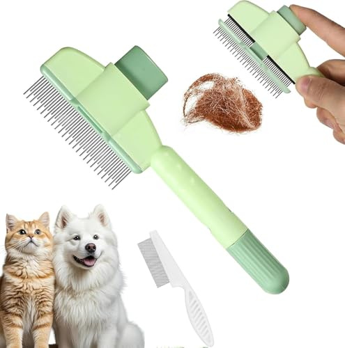 Fellblitz BüRste Katze, 2 Stück Fellbürste Katze,Selbstreinigender Kamm Mit AuslöSeknopf, FüR Langes & Kurzes Fell, Entfernt Knoten & Lose Haare (Grün)