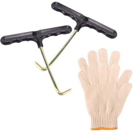 Lyreh 2pcs Trampoline Spring Puller Tool with Cotton Gloves, Heavy Duty Adjustment Spring Pull T Hook Tool for Safe Installation Trampoline Accessories