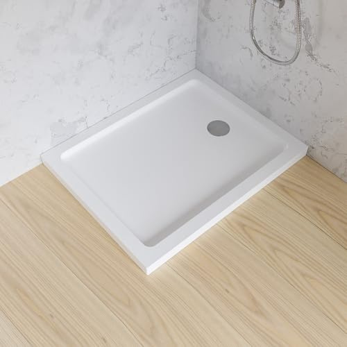 ECOLAM Duschwanne 110x70 x 4,5 cm LUPO niedrige Duschtasse Acryl Rechteck weiß Brausewanne flach + Siphon