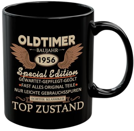 Geschenke zum 70 Geburtstag Männer, 1956 Special Edition Kaffeetasse als Geburtstagsgeschenk, 70 Geburtstag Tasse Geschenk für Mann Papa Opa Kollege zum Geburtstag, Vatertag, Schwarz, Keramik 350 ml