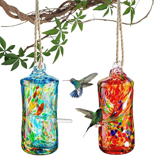 Kolibri-Häuser zum Aufhängen im Freien, mundgeblasenes Glas, Kolibri-Zubehör, Nisthaus, Vogelhäuser für den Außenbereich, Terrasse, Garten, Dekoration, 2 Stück
