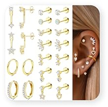 Adramata Ohrringe Gold Set Hypoallergen Chirurgenstahl Ohrringe für Damen Flatback Medizinische Ohrstecker Set Klein Ohrring Creolen Gold Silber Knorpel Conch Tragus Helix Piercing Or