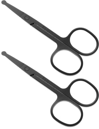 2 Stück Nasenhaartrimmer aus Edelstahl mit Runder Spitze | Manuelle Anwendung, für Empfindliche Bereiche, Tragbar und Schnell, Schwarz für Männer und Frauen