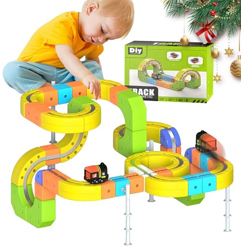 Clickrail Magnetische Schwebebahn Spielzeug, Elektrische Zug Set mit Motor & 360° Loopings - Kreatives Magnetbahn Baukasten für Kinder - Lernspielzeug Geschenk (167 Stück)