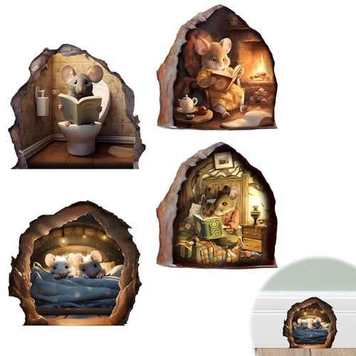 4pcs Cute Kitchen Mouse Wall Stickers, Stickers Wall Stickers for Bedrooms | Fun Animal Wall Decals Peel And Stick, Cartoon Wall Art For Living Room Bedroom Or Window, Wall Stickers Wall Stickers.