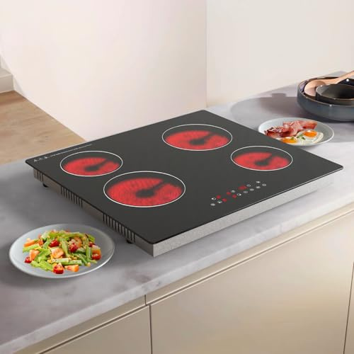 Nardea Piano Cottura in Vetroceramica 4 Fuochi 60 cm, 6000W, Controllo Touch, Riscaldamento a Zona Singola, Incasso
