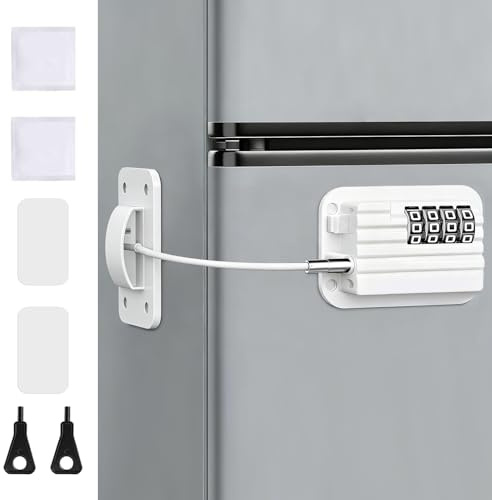 flintronic Candado Nevera con Codigo para Bebés y Adultos, Cerraduras para Figorífico con Código, Cierre de Seguridad Autoadhesiva para Refrigeradores, Taladrar, Frigorífico,Armarios,Ventana-Blanco
