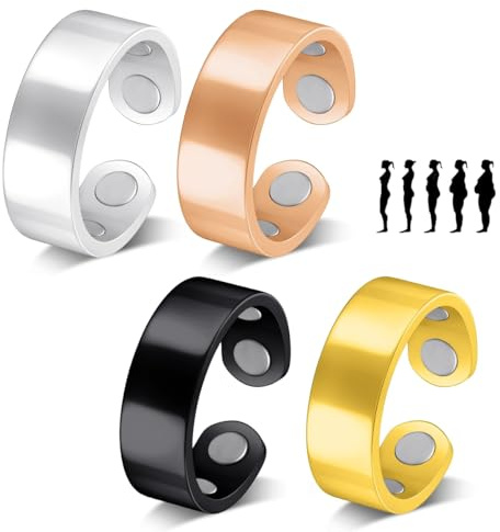 THALASIENE 4Pcs Vital Magnetfeldtherapie-Ring Set,Vitalring Magnet Wechseljahre,Verstellbar Vital Ring,Magnetringe Damen Zur Angstreduktion & besseren Schlafen