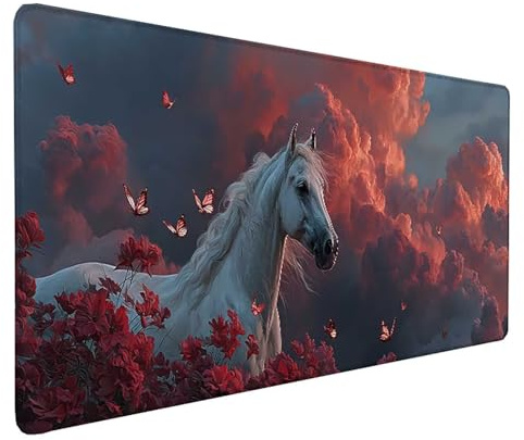 Cheval Tapis de Souris XXL 800 x 300 mm, Tapis Souris Rouge sous Main Bureau avec Bords Cousus, Imperméable Mouse Pad Base en Caoutchouc Antidérapant Surface pour Gamer, PC, Cadeau Femme -lsy2603Y5