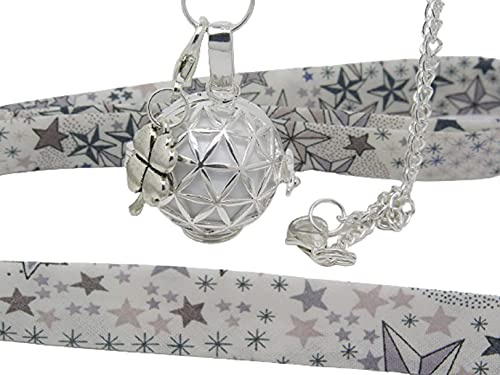 Bola de Grossesse Argent Plaqué Personnalisable Modèle Cordon Liberty et Chaîne Trèfle Cadeau Grossesse Future maman