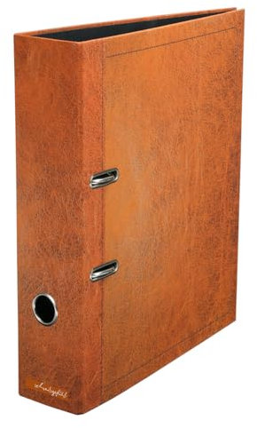 Lederluxus Cognac - Ordner Aktenordner DIN A4 ca. 8 cm breit Leder-Optik bedruckt braun hellbraun Büro Männer Frauen