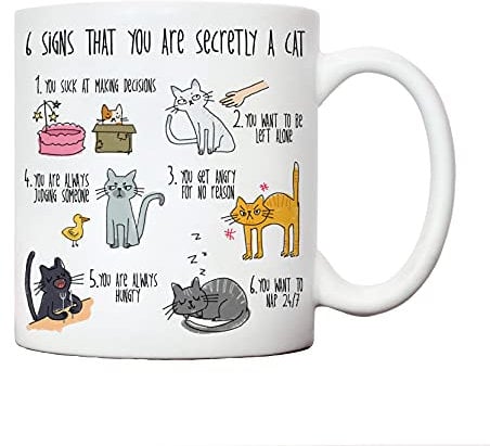Six signs you are secretly a cat mug | cat mug for cat lovers crazy cat lady | cat mugs for women men | gifts for animal lovers Christmas birthday present