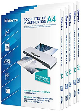 Waytex A78273P500 Laminierfolien, A4, 2 x 75 Mikron, 150 Mikron, glänzend