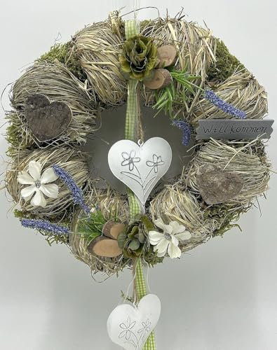 Türkranz Wandkranz Kranz Wanddeko rund mit Herzen ø 28 cm Frühling - Sommer - Herbst Willkommensgruß 314