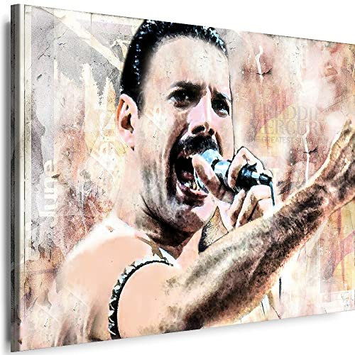Myartstyle - Bilder Queen - Freddie Mercury Sänger 115 x 75 cm Leinwandbild XXL - Wandbild 1 Teilig - Gerahmter Kunstdruck Musik w-s-2023-039