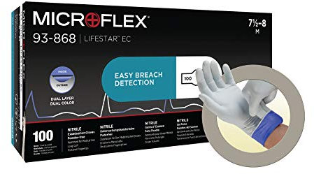 Ansell Microflex LifeStar EC 93-868 Gants d’Examen Jetables, Premiers Soins ou Usage Médical, Double Protection, Design Fin et Durable, EPI Industriel, Blanc, Taille M (100 Gants)