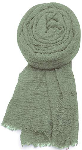 World of Shawls Chic Ladies Cotton Blend Crinkle Distressed Effect Scarf with Fringed Edges (Sage Green)