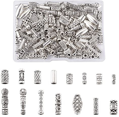 Cheriswelry 150 Stück tibetische Silbersäulen-Perlen, 15 Stile, Metallrohr-Abstandshalter, Anhänger für Schmuckherstellung, Loch: 1,5–3 mm