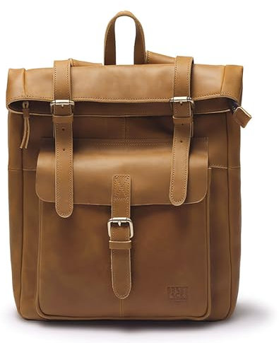 BRASS TACKS Leathercraft Top Grain Leather Backpack for Men Women Vintage Handmade Large 15.6 Inch Computer and Tablets Laptop Rucksack Backpack Brown for Business Work