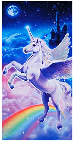 Einhorn Pferd Strandtuch für Frauen Mädchen Kinder, dünn, leicht, sandfrei, Mikrofaser, Bad, Dusche, Pool, Schwimmen, Handtuch, schnelltrocknend, weich, Einhorn-Handtuch, Rainbow Kingdom 30 x 60 cm