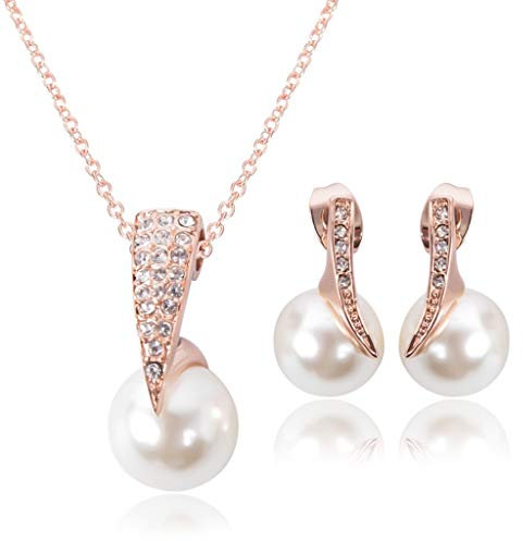 U/K ExquisitFrauen Elegante Schmuck-Set, Perle Anhänger Halskette Ohrstecker Hochzeit Brautschmuck Set tragbar und nützlich