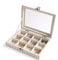 Frebeauty Schmuck-Organizer-Tablett mit transparentem Deckel, Samt-Schubladeneinsatz, Schmuck-Aufbewahrungsbox mit transparentem Deckel, Schmuckvitrine,Geschenk für Frauen (Beige, 12 Fächer)