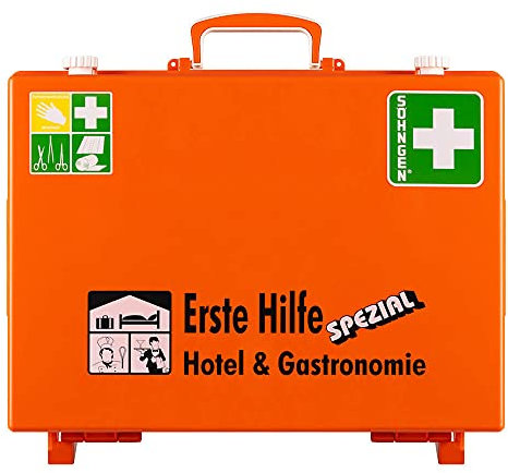 SÖHNGEN Erste-Hilfe-Koffer Hotel & Gastronomie, Wandhalterung, orange, DIN 13157, Art.-Nr. 0360103 | Verbandskasten | Notfallkoffer | Erste Hilfe Kasten