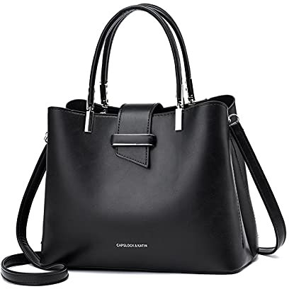 PORRASSO Mode Handtasche Damen Henkeltasche Schultertasche Frauen Umhängetasche PU Leder Beuteltasche Top Griff Taschen Schwarz