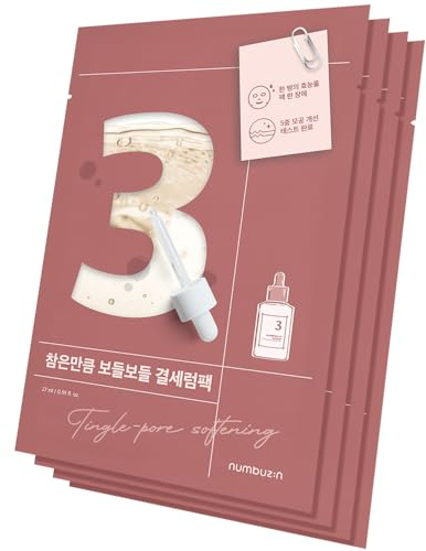 numbuzin Nr. 3 Tingle-Pore Erweichende Blattmaske 4ea / box | Gestreckte Poren, raue, holprige Haut, Teint, Glanz, Falten