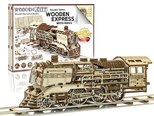 WOODEN.CITY Express aus Holz mit Schienen, 3D-Puzzle - Laserschnitt, Holzpuzzle Erwachsene, Geburtstagsgeschenk für Jugendliche und Erwachsene, Bürogeschenke, Geschenke für den Chef, Freunde