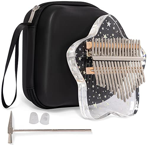 LUCKIPLUS Cute Kalimba Thumb Piano 17 Keys-Star Crystal Acrylic Finger Piano-Portable Mbira Musical Instruments Cute Christmas Gift with Tune Hammer and Study Instruction for Adults Beginners