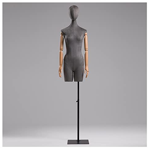 LXLIGHTS Schneiderpuppen Weibliche Torso, Männchen Kleiderordnung Mit Schwarz Verstellbarer Ständer, Einzelhandel Kleidung Anzeige Schneider-Dummy-Modell Mit Kopf Und Buchenholz Hand (Color : Grey)