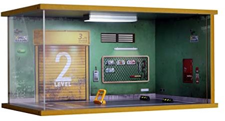 1/18 Scale Model Car Display Case - 1:18 Garage Display with Clear Acrylic Cover and LED Lighting for Die-Cast Cars (Green Wall-Left)