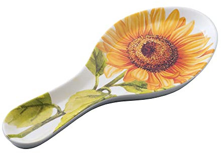 UPware Sunflower Melamine Spoon Rest, Cooking Spoon Holder for Stove Top, Kitchen Counter, and Dining Table, 9.625 Inch, Yellow