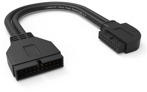 LINKUP - USB 3.2 Gen 2 (USB 3.1) Internal Adapter 20-Pin Motherboard Header Male to Female 10Gbps for PC USB-A Ports - Right Angle Type - Black 24cm