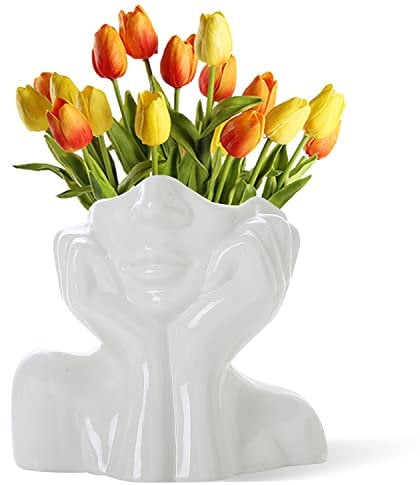 CEMABT Gesicht Vase, Blume Vase Schreibtisch Dekor, Keramik Körper Vase Weibliche Form Ideale Regal, Moderne Bauernhaus Tisch, Kleine Nette Bücherregal Halbgesicht (Stil-C)