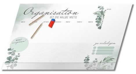 PRIMUS PRINT - Eukalyptus Schreibtischunterlage Papier - DIN A2 Unterlage Schreibtisch - Abreißblock - 80g Dickes Naturpapier - Stabiler Papprücken - 25 Blatt - [ Motiv: Eukalyptus mit Fußleiste ]