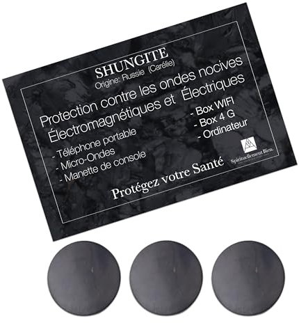 Spirituellementbien 3 oder 6 Klebepads aus Schungit, Naturstein, Lithotherapie – Naturschutzstein gegen elektromagnetische Wellen für Handy, WLAN, Lot de 3, Schungit