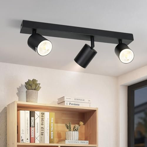ZMH LED Deckenleuchte Schwarz Deckenstrahler: GU10 Deckenlampe Spots 3 Flammig 350°Schwenkbar Deckenspots Modern Flurlampe Industrial Wandstrahler für Wohnzimmer Schlafzimmer Küche Ohne Leuchtmittel