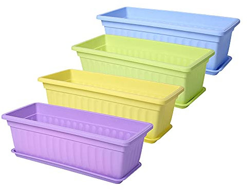 Peowuieu 4 Packs 17 Flower Window Box Plastic Vegetable for Window Bench, Patio, Garden, Home Decor, Porch