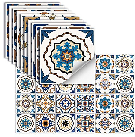 24 Piezas Azulejos Adhesivos Vinilo Autoadhesivo Pegatinas De Pared Impermeables Para Cocina Baño Azulejo Pared Chimenea Armario Pegatinas Decorativas,HZ-38,20x20cm